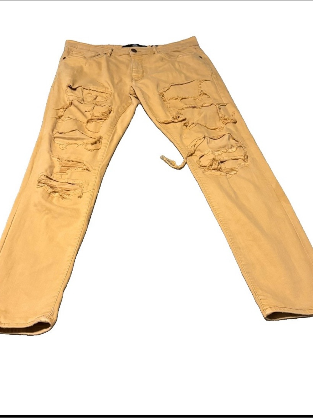 Jordan Craig Aaron Heavy Distressed Streetwear Denim Jeans Mustard Yellow 32x32”